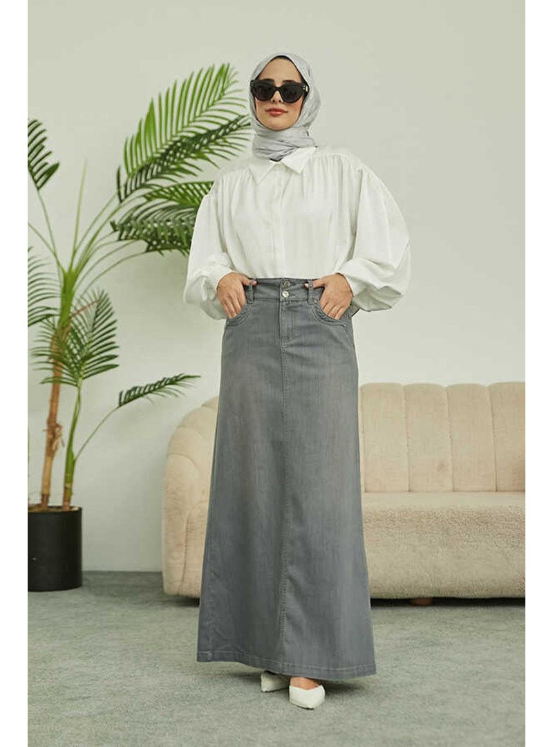Neways Gri Denim Etek
