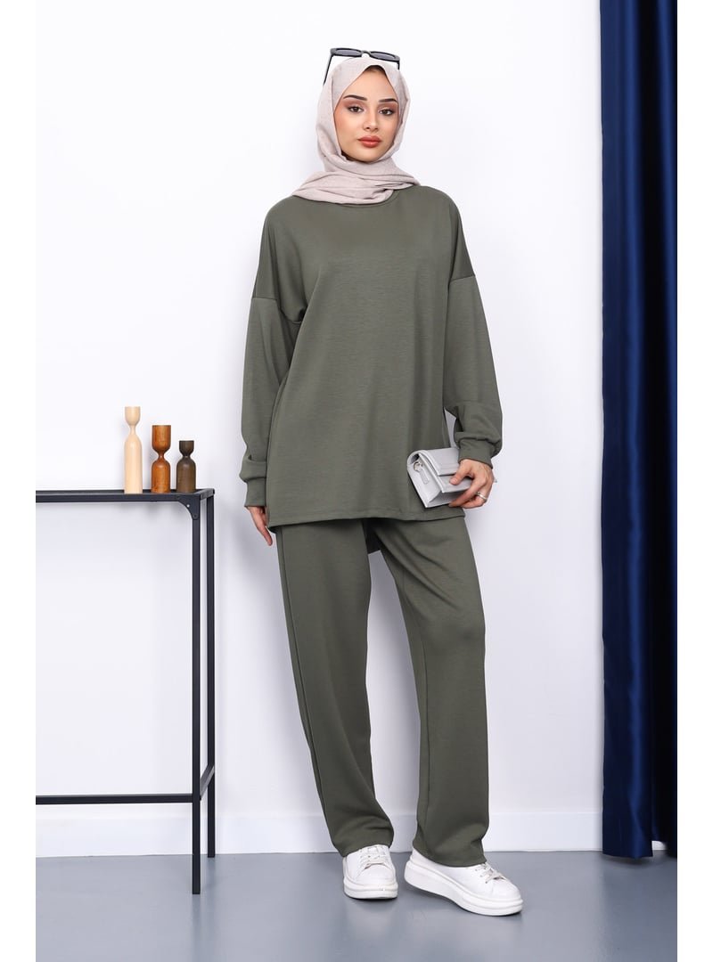 İmaj Butik Haki Bisiklet Yaka Tunik Pantolonlu Takım