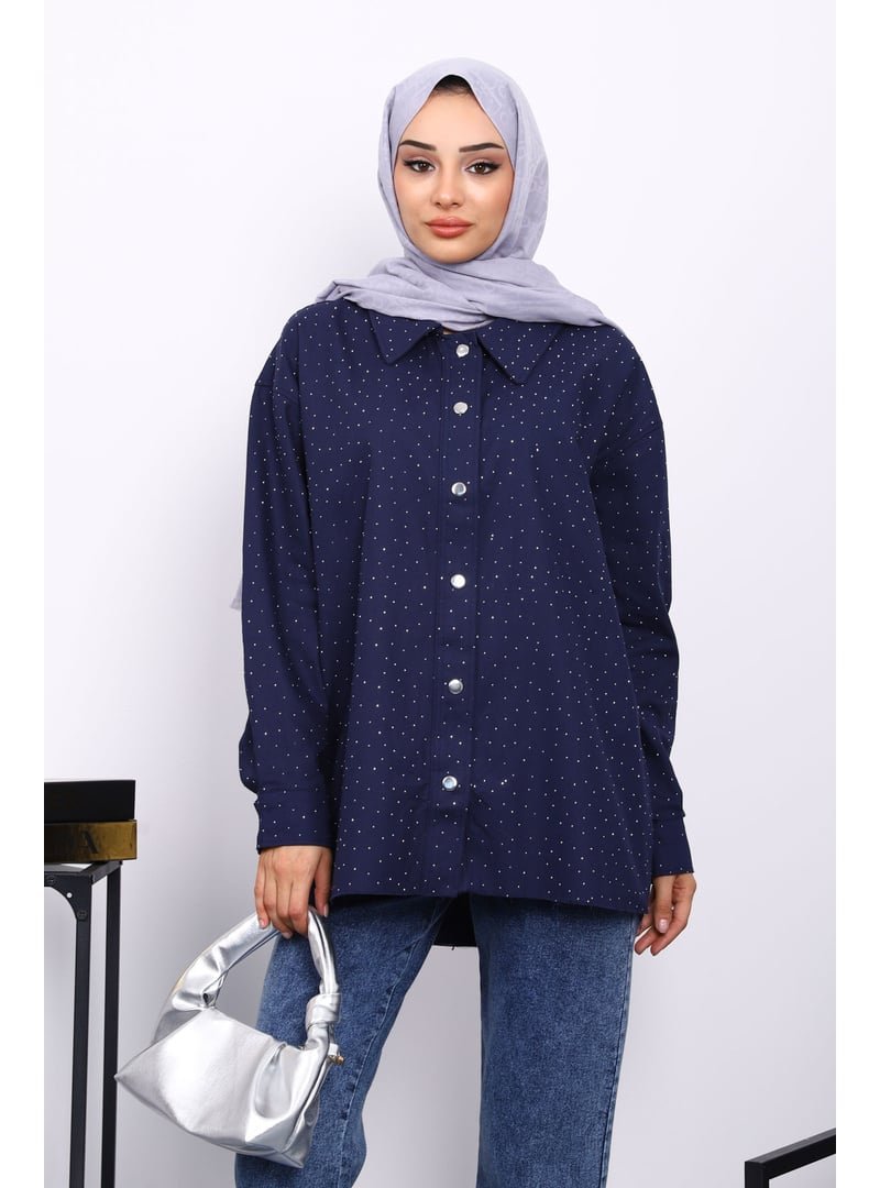İmaj Butik Lacivert Taşlı Gabardin Gömlek İmaj Butik Lacivert Taşlı Gabardin Gömlek