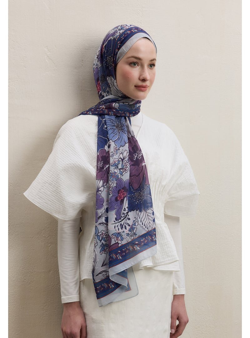 FRESHSCARFS Lavanta Dahlıa Desen İpek Krep Şal