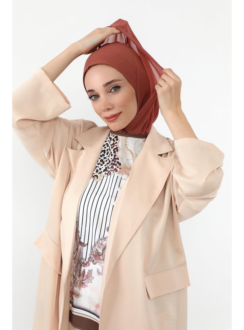 Aisha`s Design Tarçın Boyun Kapatıcı Özellikli Şifon Kapüşonlu Penye Bone,b