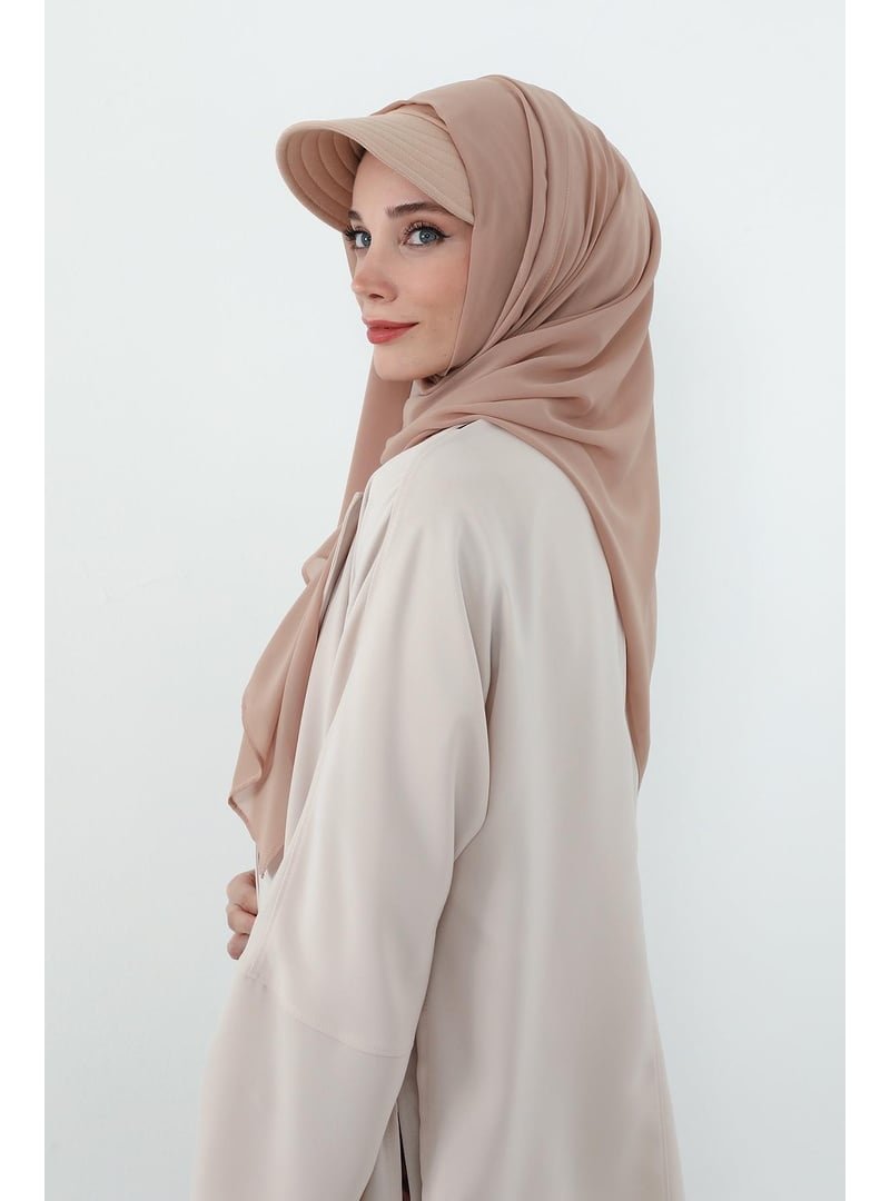 Aisha`s Design Açık Vizon Penye Siperlikli Boneli Pratik Şifon Şal,ss Aisha's Design