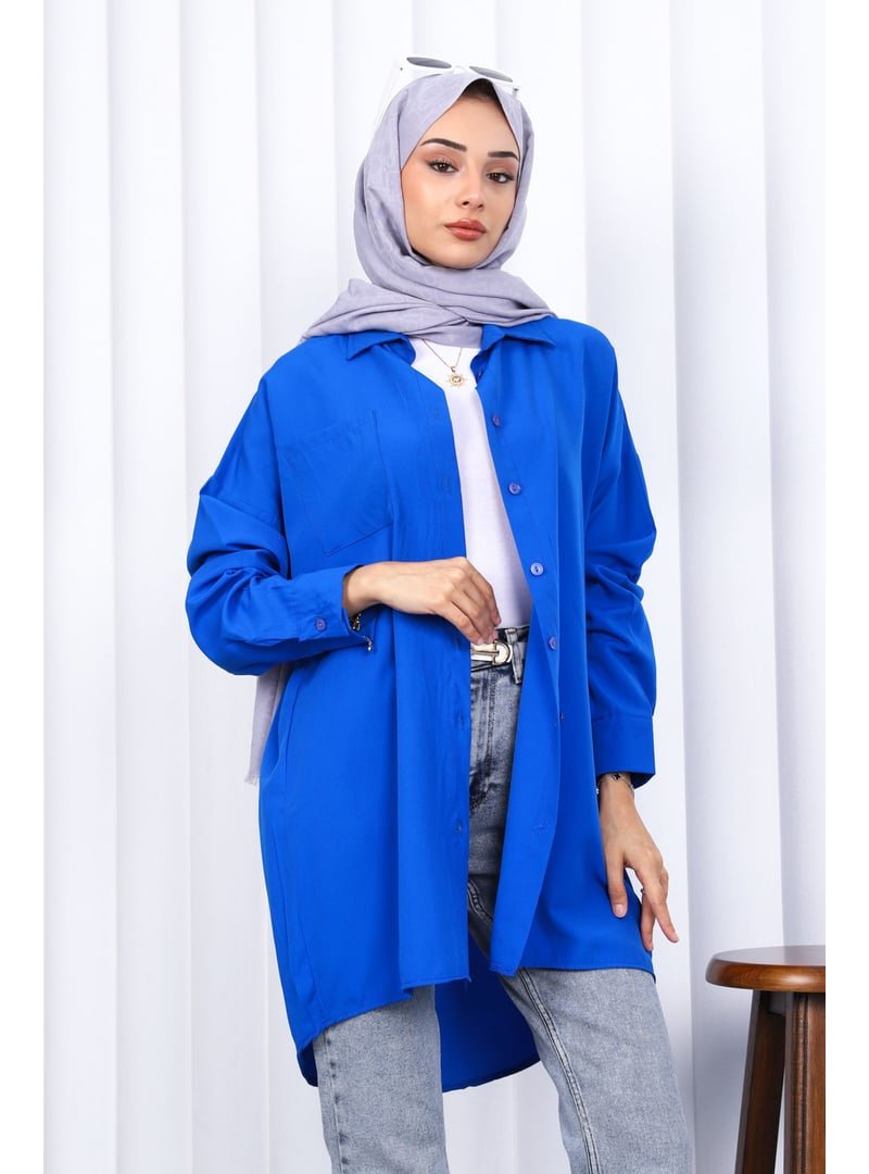 İmaj Butik Mavi Cepli Terikoton Gömlek