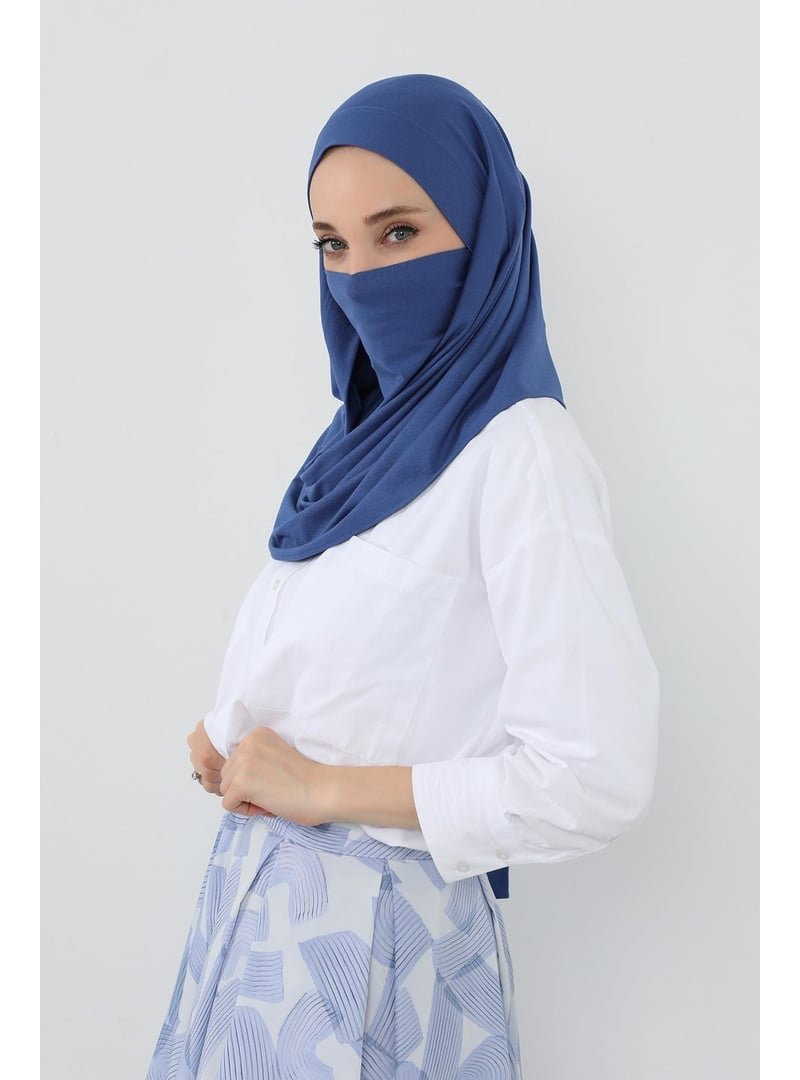 Aisha`s Design İndigo Boyun Kapatan Peçe Özellikli Penye Boneli Şal,ps