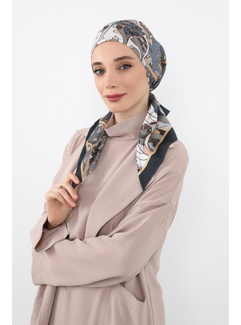 Aisha`s Design Desen V1 Arkadan Bağlanabilir Desenli Saten Bone Türban,db