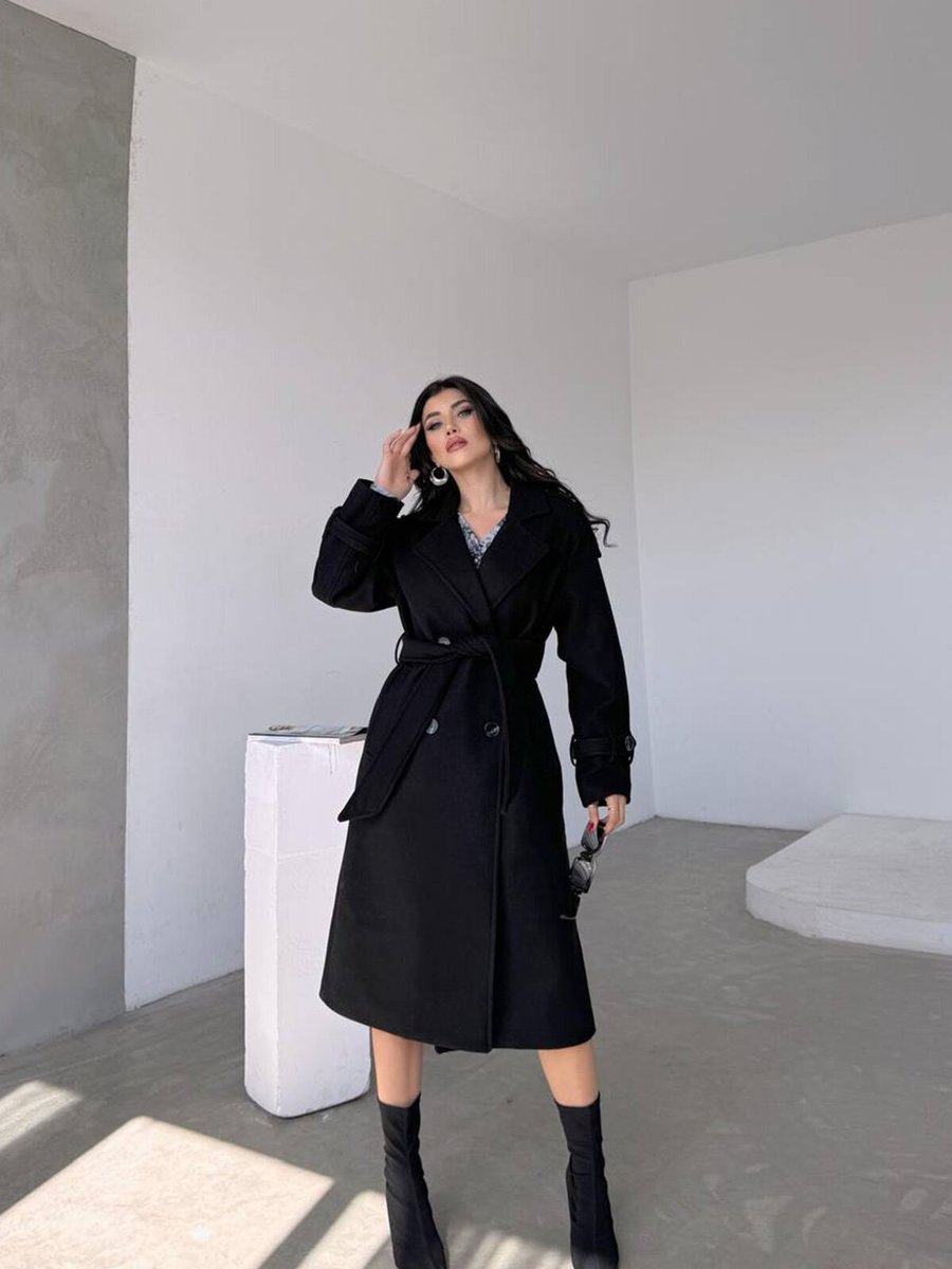 XXL BUTİK Siyah İthal Kumaş Kaşe Kaban