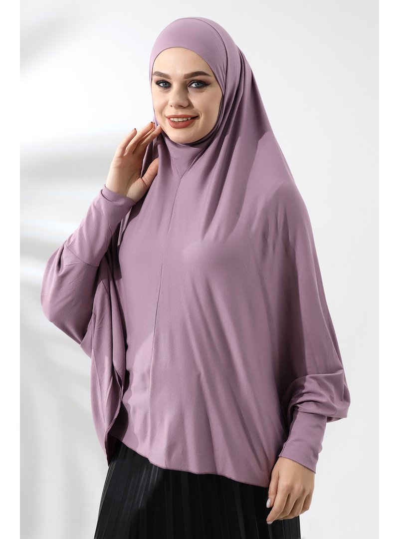 İhvanonline Hazır Pratik Sultanbaş Kollu Penye Sufle Eşarp Hijab Gül Kurusu