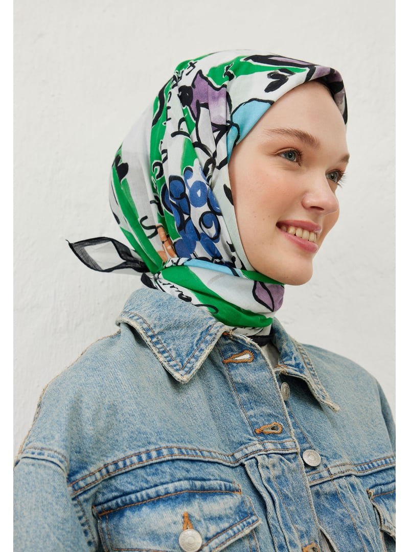 FRESHSCARFS Yeşil Lemonade Desen Pamuk Vual Eşarp