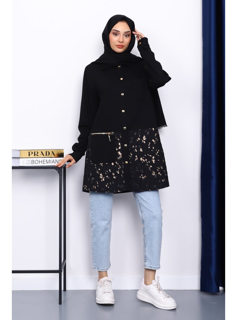 İmaj Butik Siyah Kapitone Garnili Cepli Ceket
