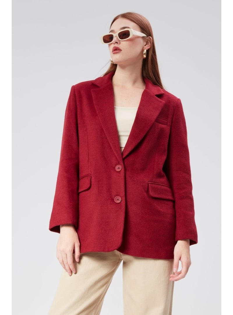 Bolivente Bordo Kruvaze Yaka Regular Fit Kaşe Ceket