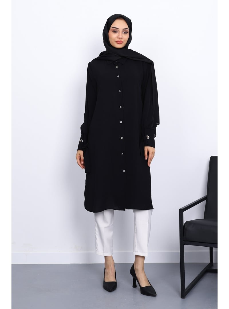 İmaj Butik Siyah Kol Bağlamalı Tunik