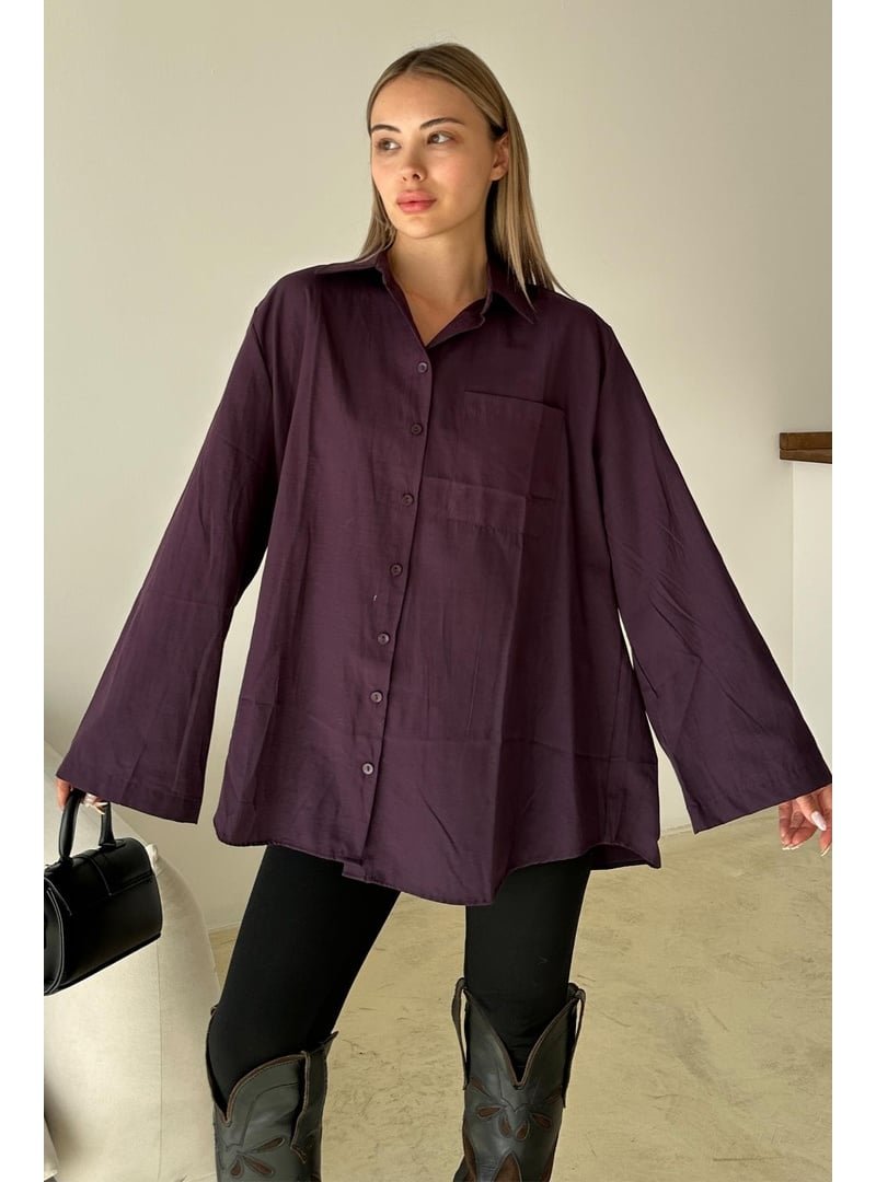 Olcay Mürdüm İspanyol Kol Salaş Pamuklu Gömlek Olcay Mürdüm İspanyol Kol Salaş Pamuklu Gömlek