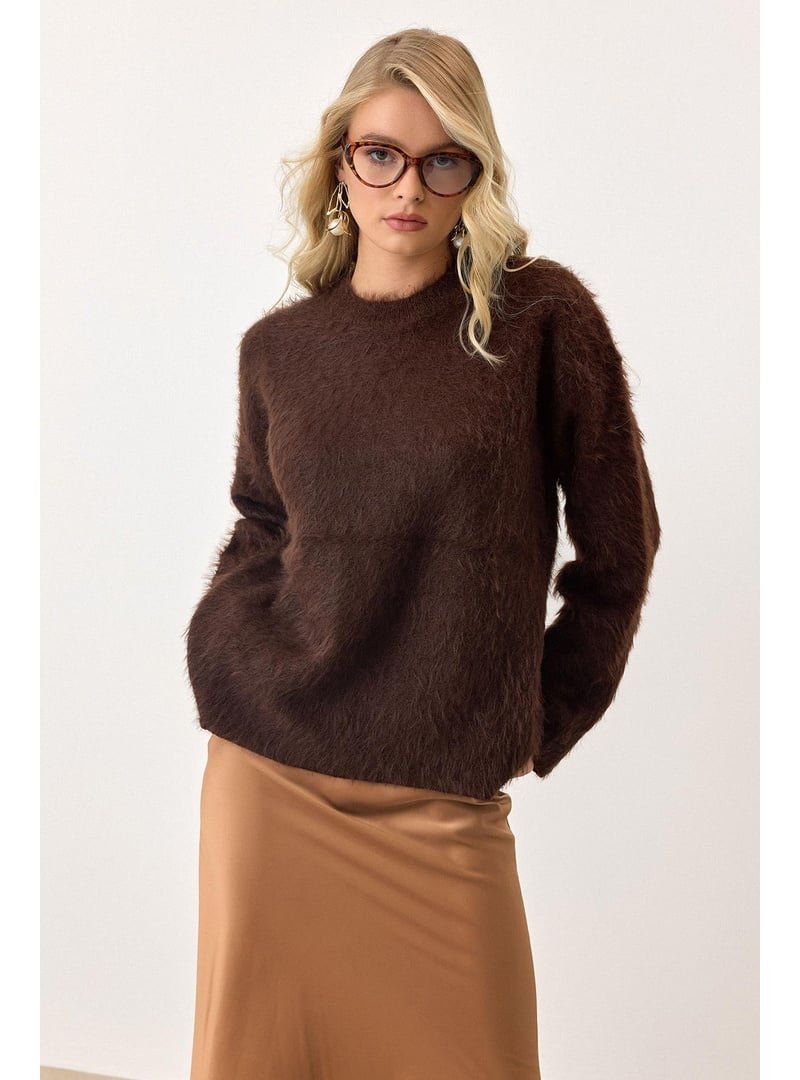 Olcay Oversize Tüylü Soft Kazak Kahve