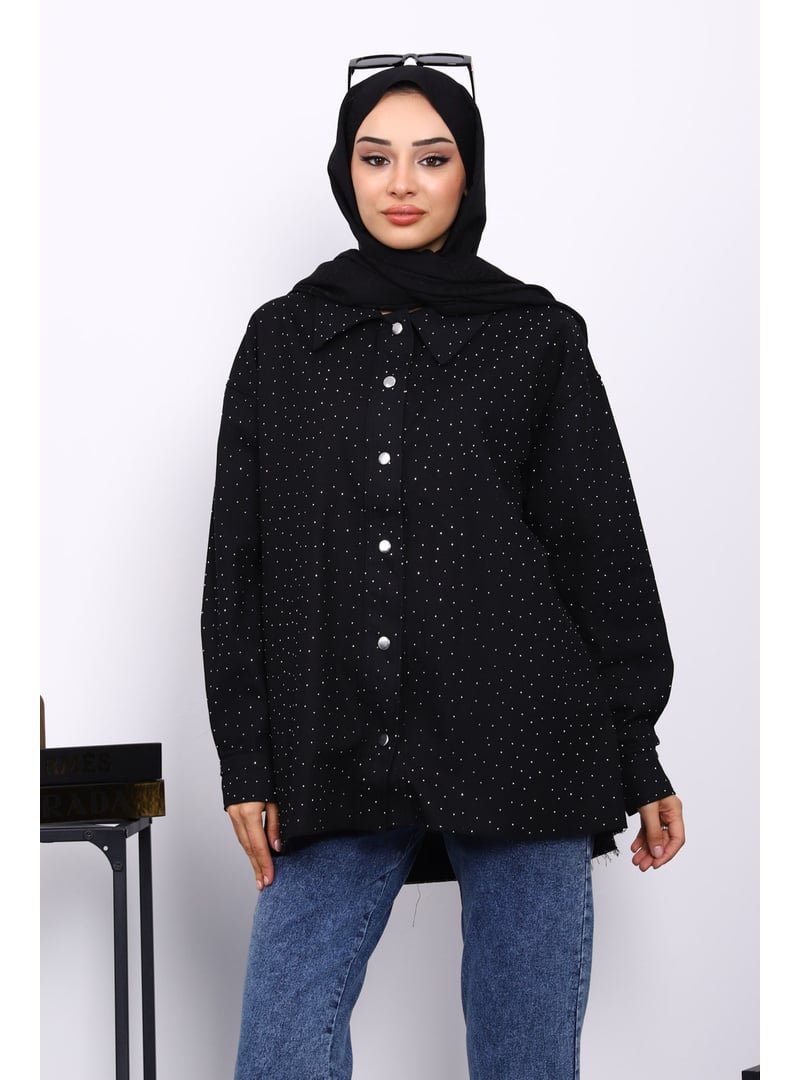 İmaj Butik Siyah Taşlı Gabardin Gömlek İmaj Butik Siyah Taşlı Gabardin Gömlek