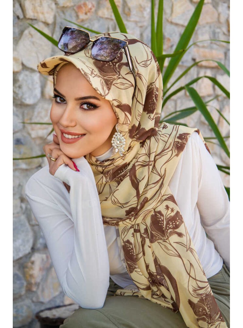 AİŞE TESETTÜR Uçuk Desen Kepli Bandana Şapka Şal