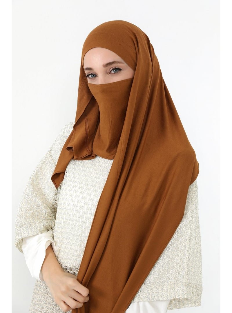 Aisha`s Design Koyu Hardal Boyun Kapatan Peçe Özellikli Penye Boneli Şal,ps