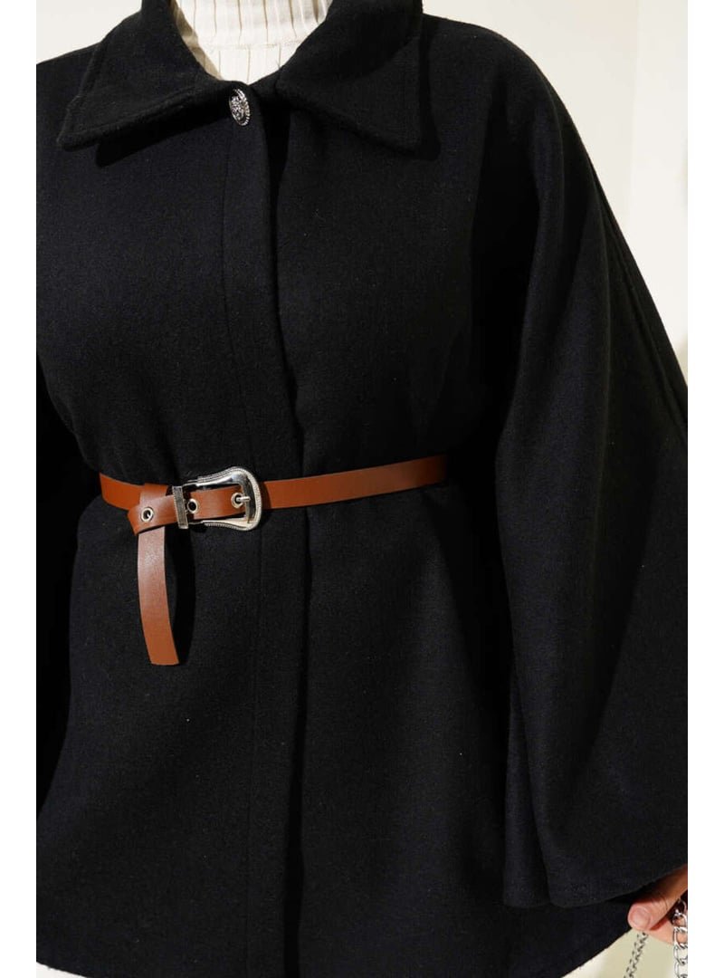 Volt Clothing Siyah Gömlek Yaka Kemerli Kaşe Panço