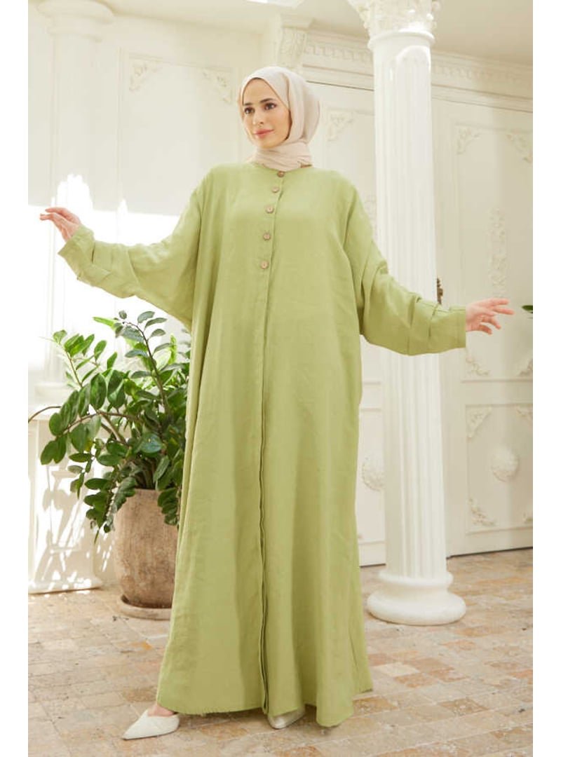 Neways Fıstık Yeşili Modal Süs Düğmeli Abaya