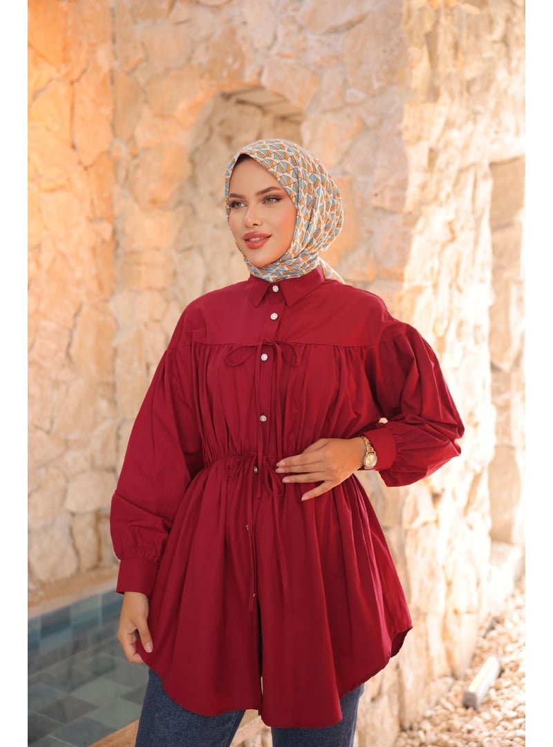 Nergis Neva Beli Büzgülü Bağlamalı Tunik