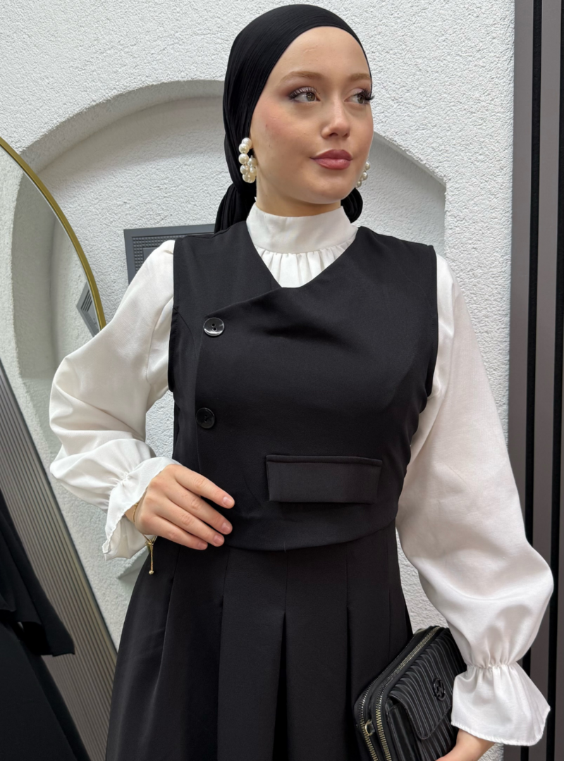 Ensa Tesettür Siyah Alara Jile Elbise