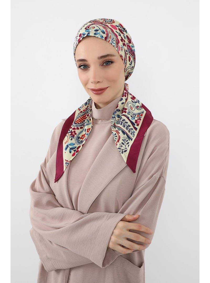 Aisha`s Design Desen V1 Arkadan Bağlanabilir Desenli Saten Bone Türban,db