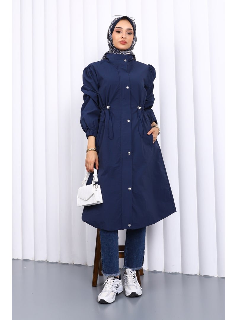 İmaj Butik Lacivert Çıtçıtlı Bel Lastikli Trençkot