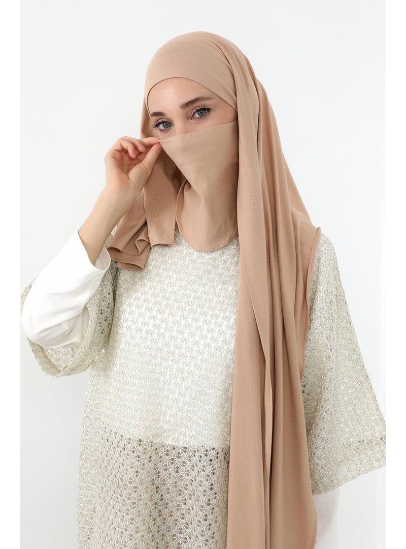 Aisha`s Design Açık Vizon Boyun Kapatan Peçe Özellikli Penye Boneli Şal,ps