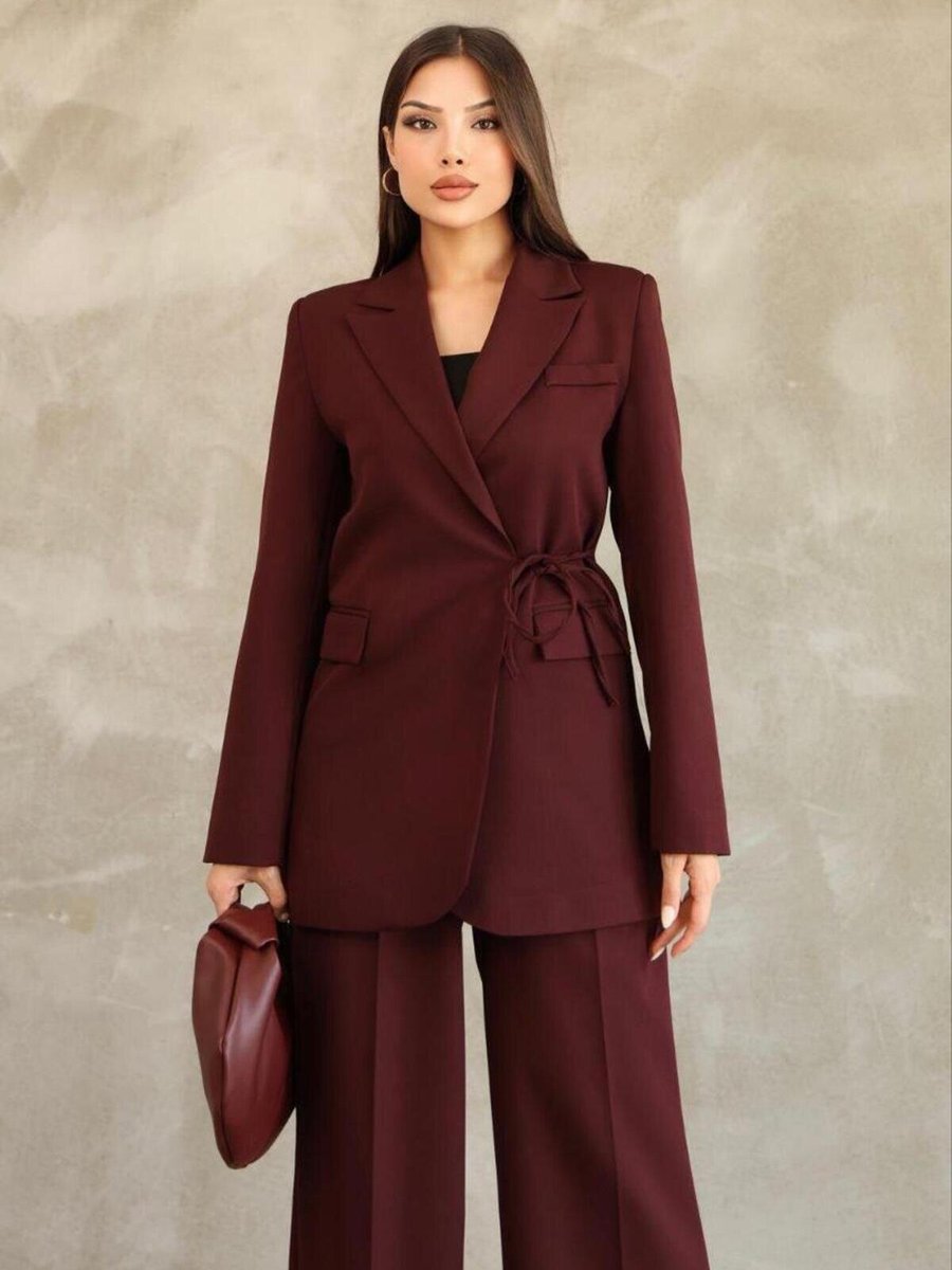 RAWEA FASHİON Bordo Blazer Yandan Bağlamalı Şık Ve Rahat Ceket