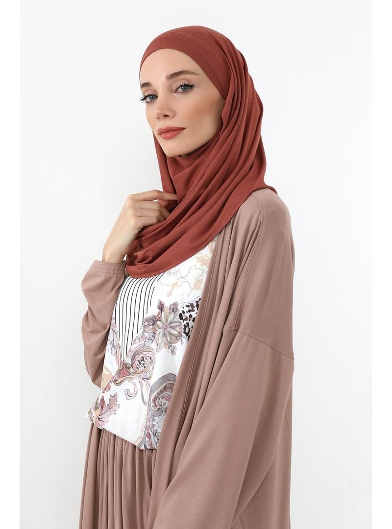 Aisha`s Design Tarçın Boyun Kapatan Peçe Özellikli Penye Boneli Şal,ps