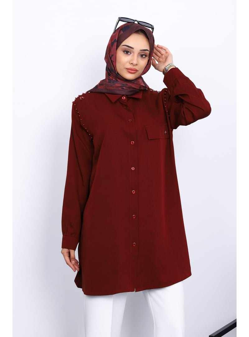 İmaj Butik Bordo Omuzları İncili Tunik