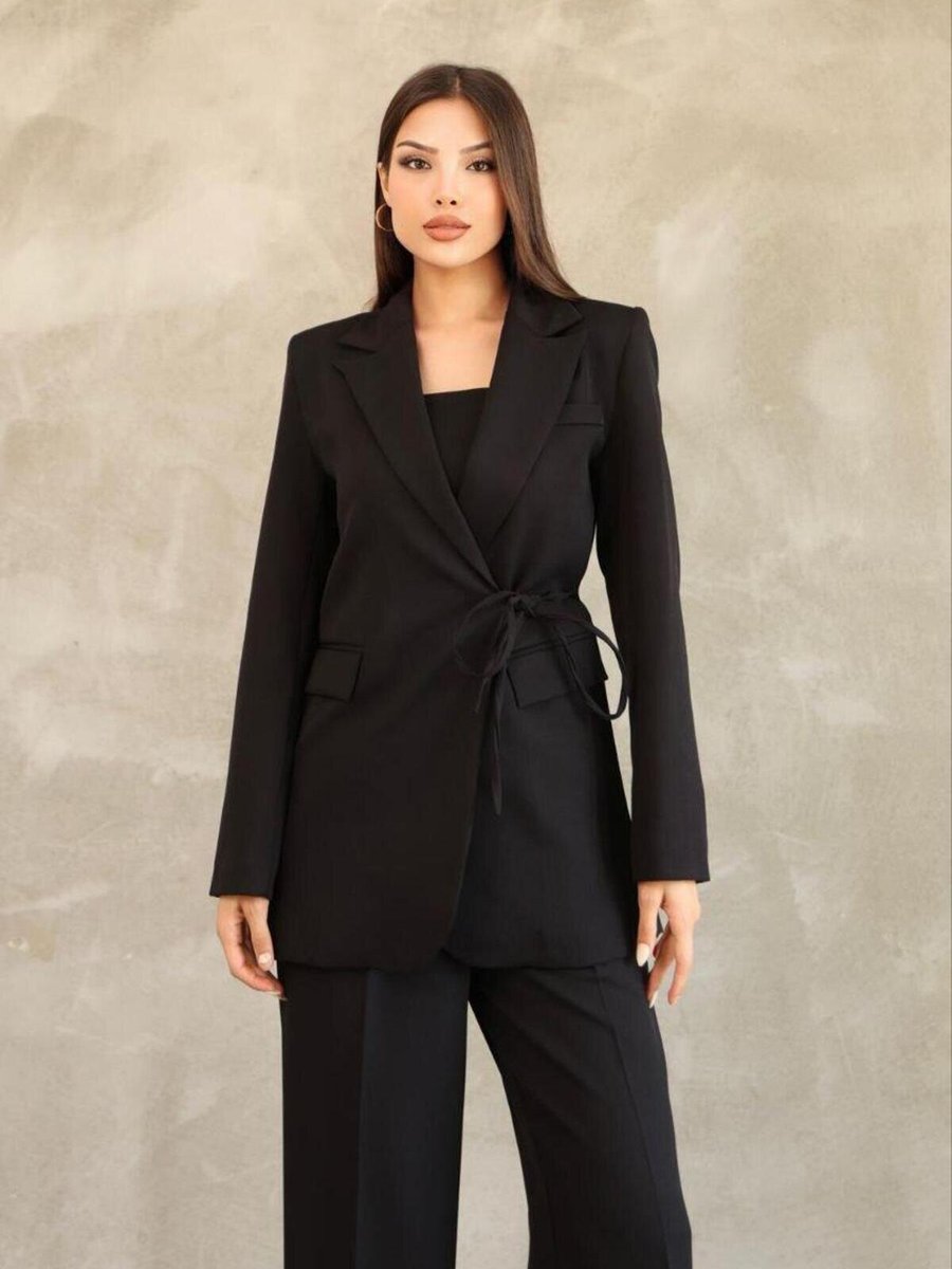 RAWEA FASHİON Siyah Yandan Bağlamalı Blazer Şık Ve Rahat Ceket