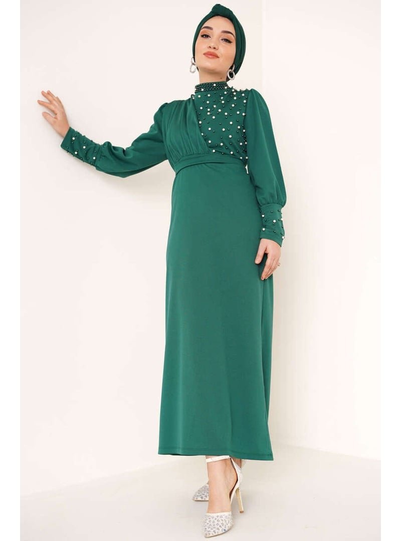 Volt Clothing İnci Süslemeli Özel Gün Elbisesi Zümrüt