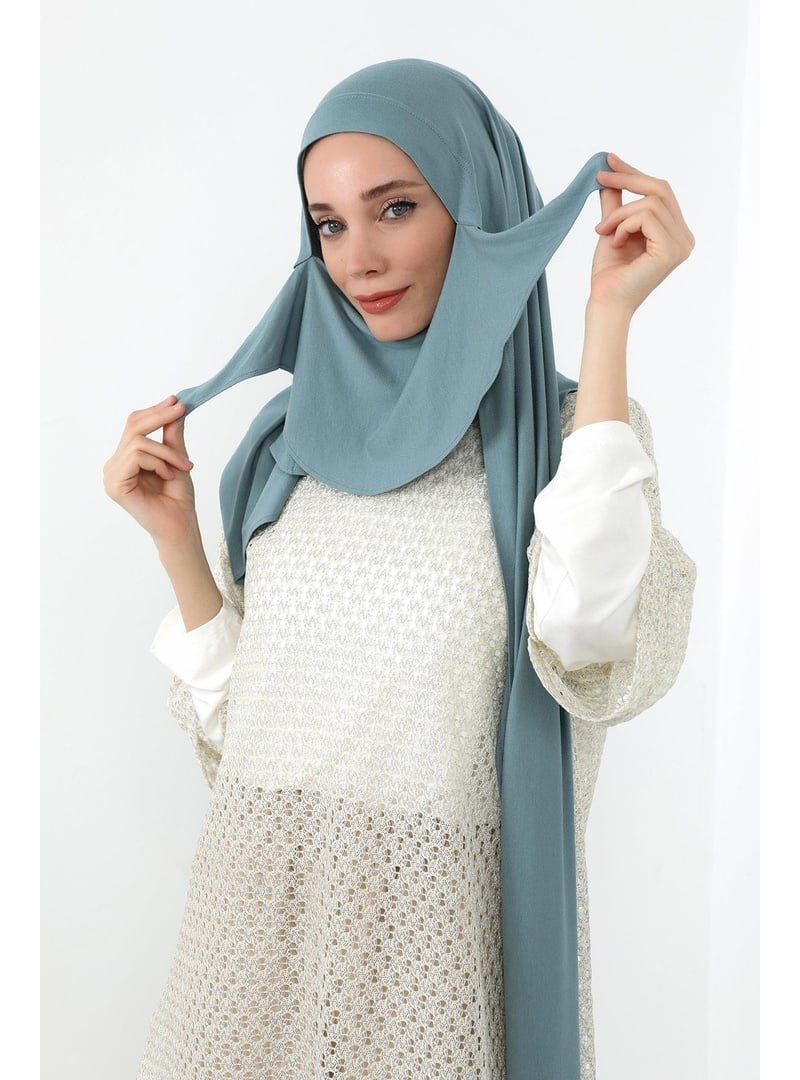Aisha`s Design Koyu Mint Boyun Kapatan Peçe Özellikli Penye Boneli Şal,ps