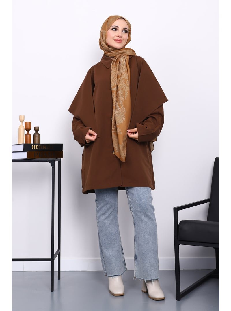 İmaj Butik Kahverengi Pelerin Detaylı Düğmeli Trençkot İmaj Butik Kahverengi Pelerin Detaylı Düğmeli Trençkot