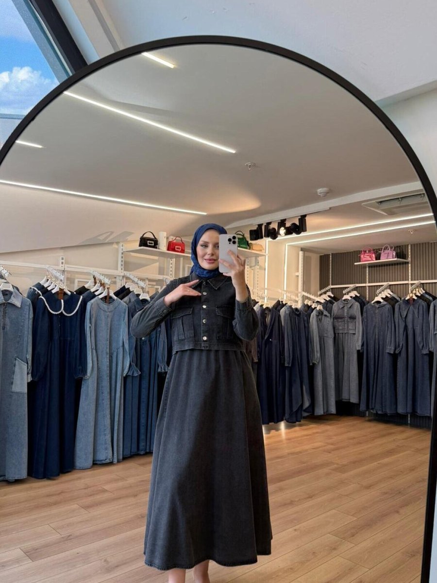 OlaLady Siyah Kargo Cepli Yelekli Elbise Yelek İkili Takım