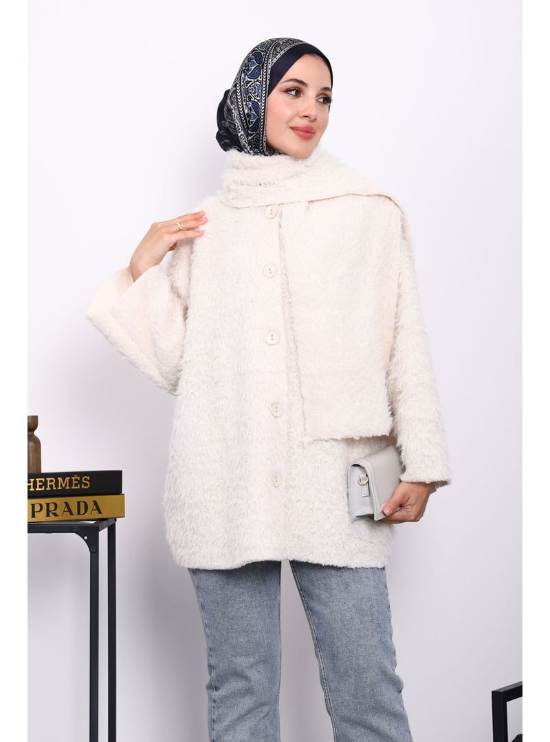 İmaj Butik Krem Atkılı Detaylı Düğmeli Angora Ceket İmaj Butik Krem Atkılı Detaylı Düğmeli Angora Ceket