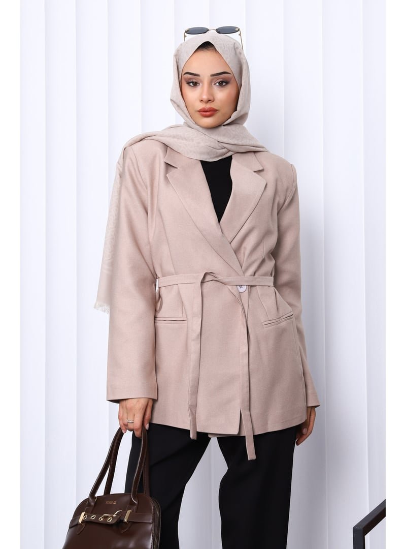 İmaj Butik Vizon Kruvaze Yaka Düğmeli Blazer Ceket