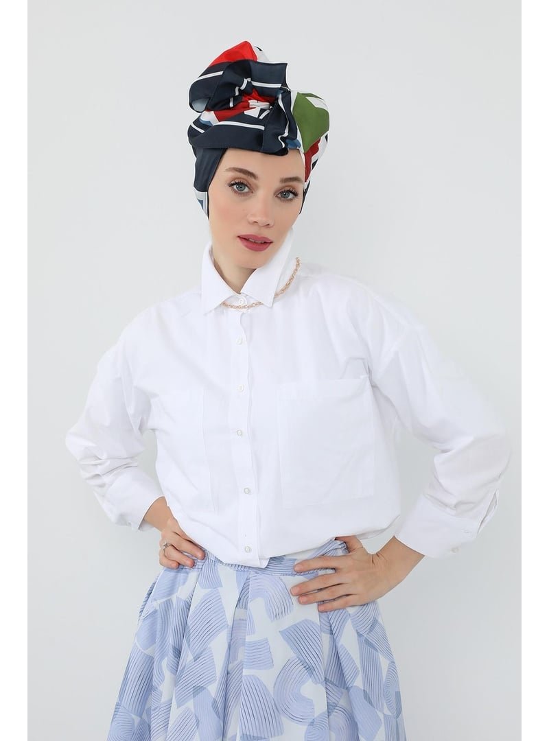 Aisha`s Design Desen V1 Arkadan Bağlanabilir Desenli Saten Bone Türban,db