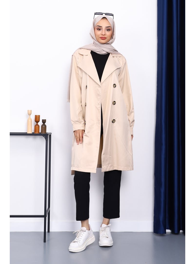 İmaj Butik Bej Kruvaze Yaka Trençkot
