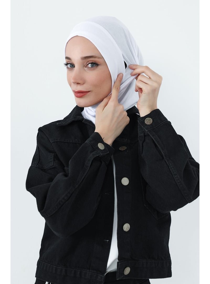 Aisha`s Design Beyaz Boyun Kapatıcı Özellikli Ve Kulaklık Girişli Penye Bone,b
