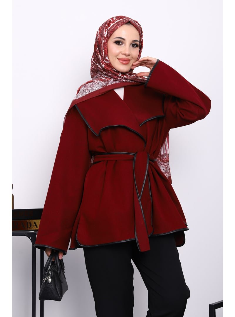 İmaj Butik Bordo Deri Biyeli Şal Yaka Kaşe Ceket İmaj Butik Bordo Deri Biyeli Şal Yaka Kaşe Ceket