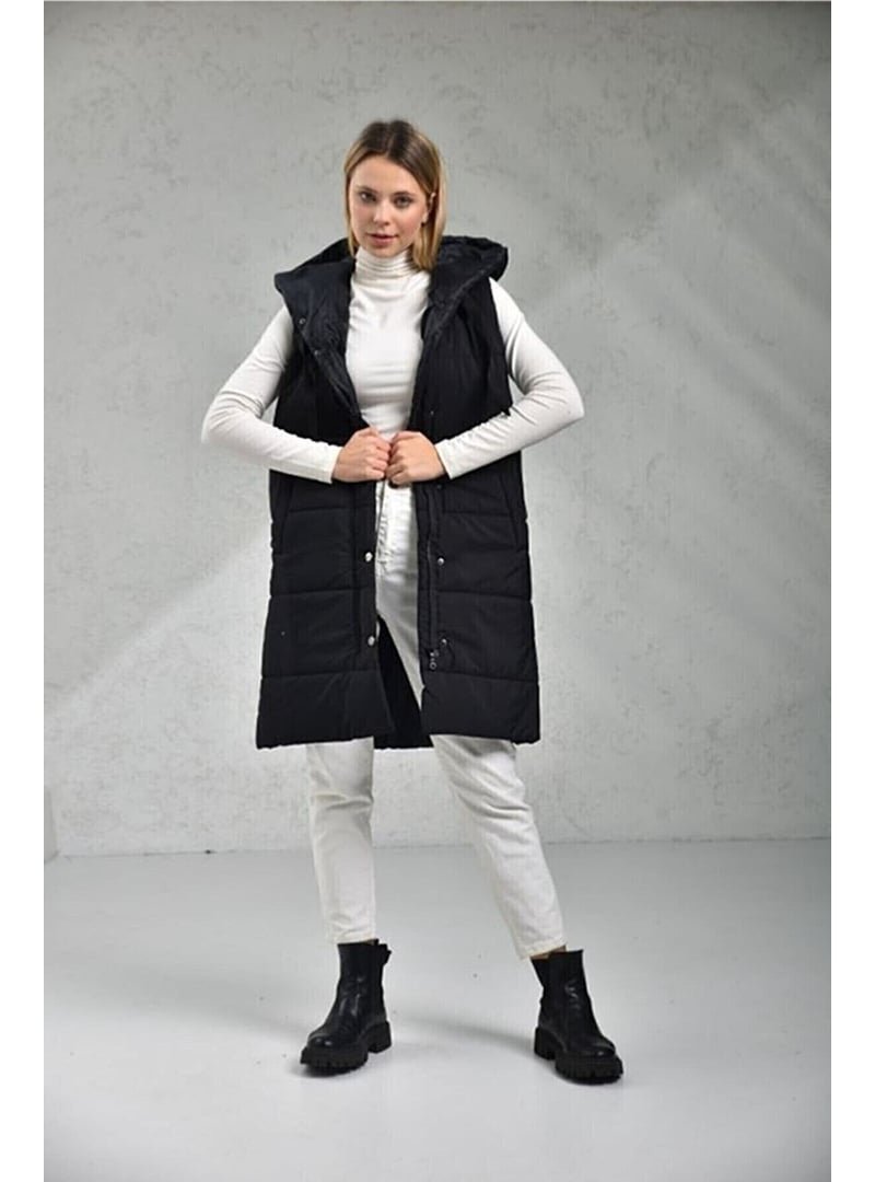 Volt Clothing Siyah Sütlü Kahve Kapüşonlu Cepli Şişme Yelek