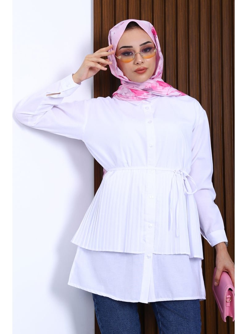 İmaj Butik Beyaz Yan Bağlamalı Poplin Tunik