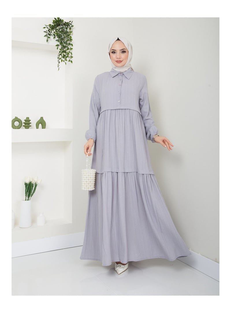 Volt Clothing Gri Viskon Kumaş Yaka Gömlek Elbise