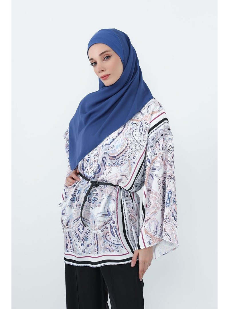 Aisha`s Design İndigo Boyun Kapatan Penye İç Boneli Krep Şal,ps