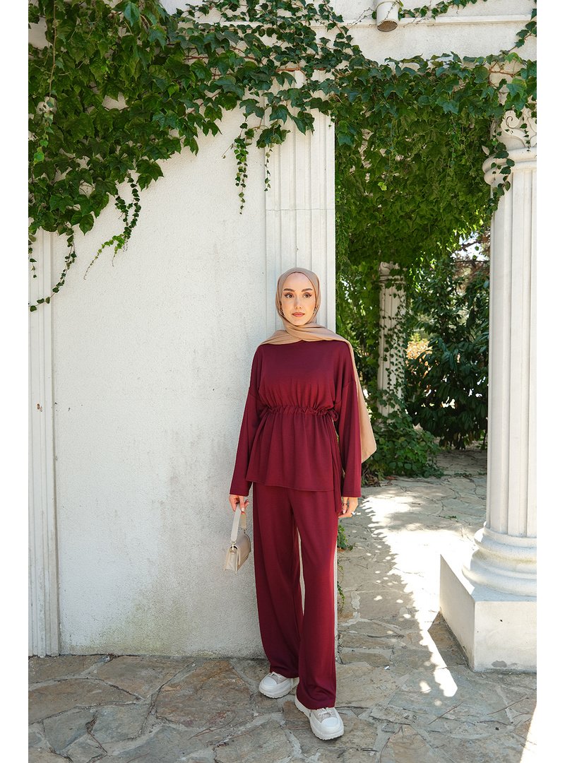 Locco Moda Bordo Bel Bağlama Detay İkili Takım