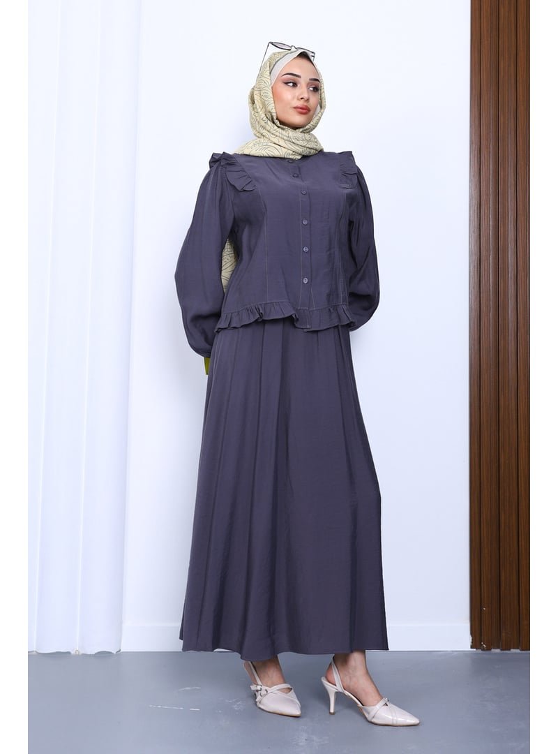 İmaj Butik Füme Fırfırlı Gömlek Etekli Takım