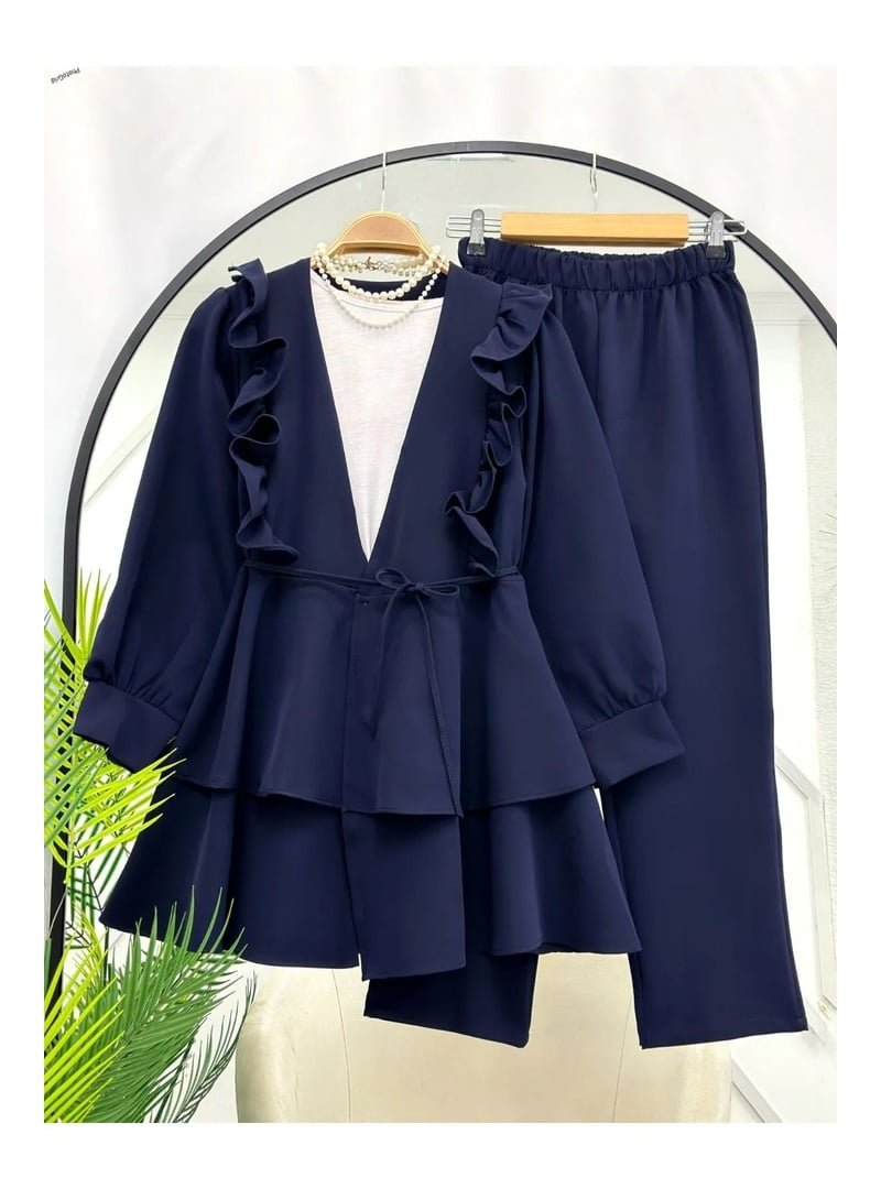 Volt Clothing Lacivert Nilüfer Fırfırlı Klasik İkili Takım