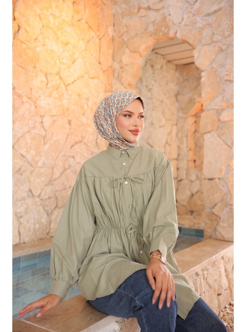 Nergis Neva Beli Büzgülü Bağlamalı Tunik