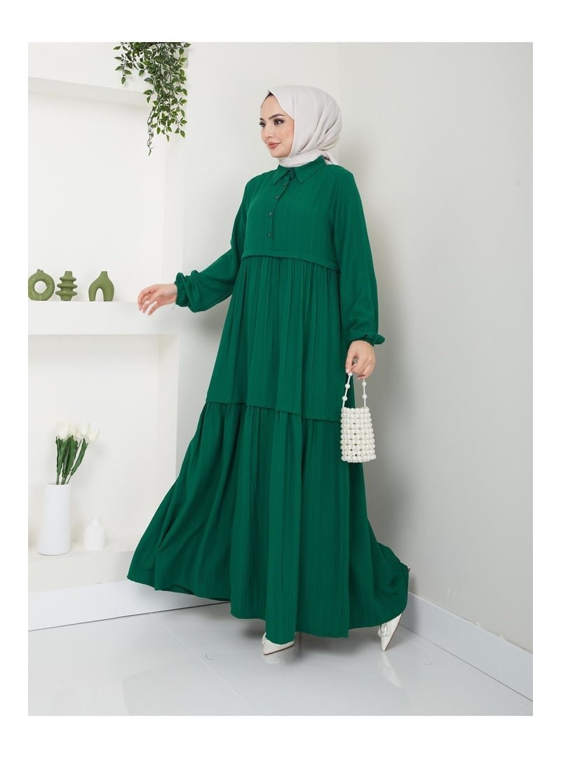 Volt Clothing Viskon Kumaş Yaka Gömlek Elbise Zümrüt